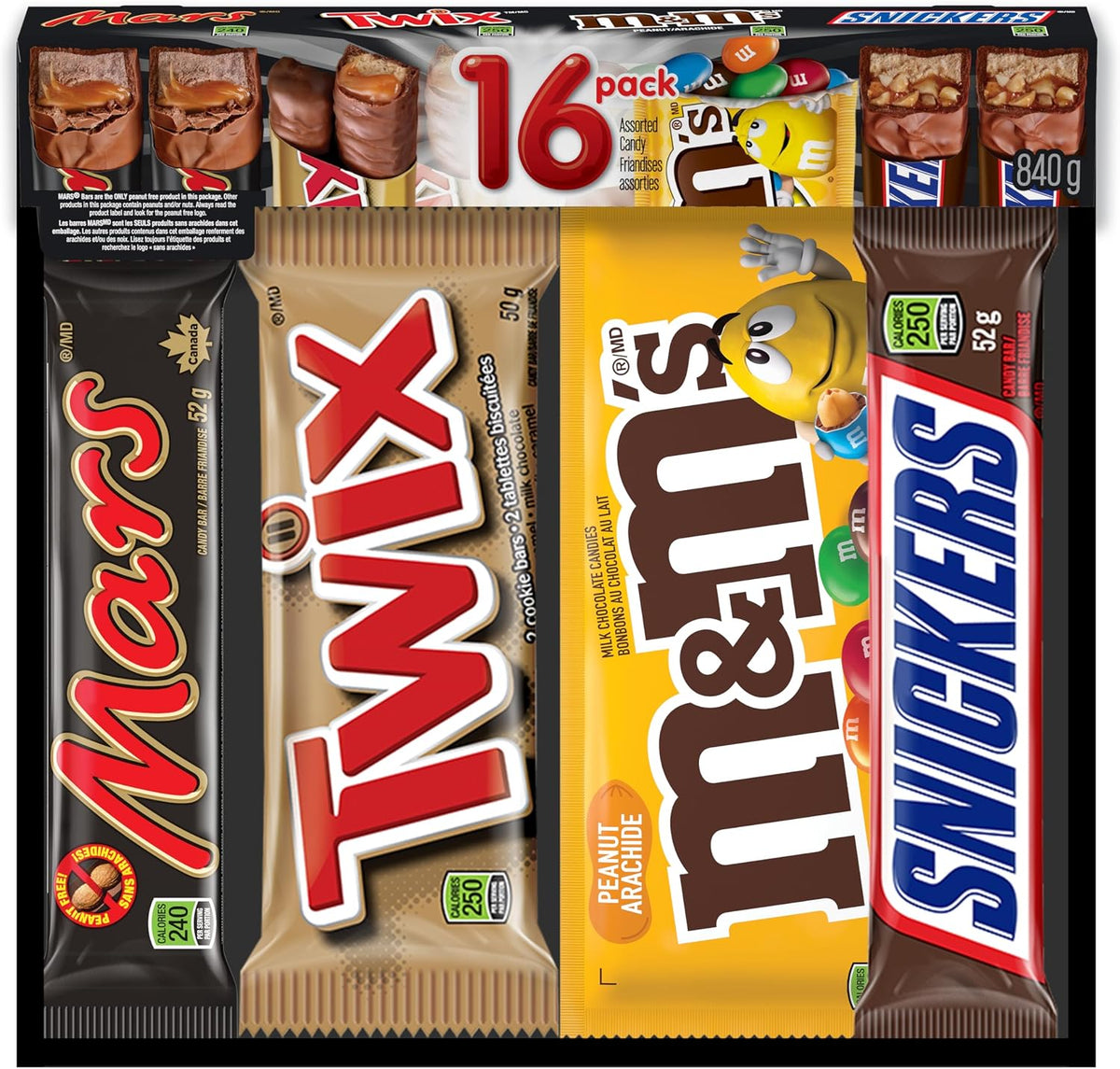 MARS, TWIX & M&M’S Peanut Assorted Chocolate Candy Bars Variety Pack, 16 Full Size Bars (840g) – Individually Wrapped Mixed Chocolate Favourites