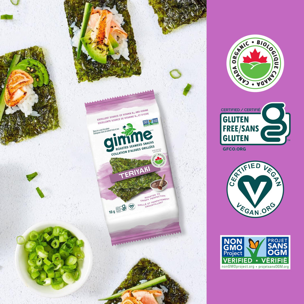 gimMe Organic Roasted Seaweed Sea Salt Favour Snacks 30g Multipack 6 x 5g
