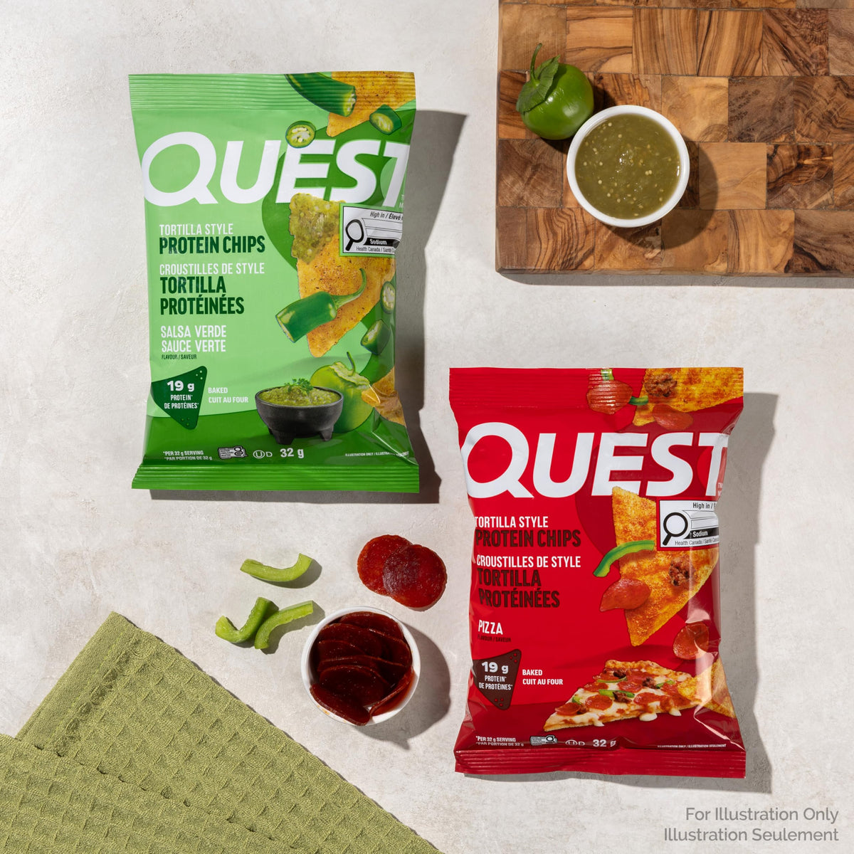 Quest Nutrition Chili Lime Flavour Tortilla Style Protein Chips, High Protein, Baked, Not Fried, Gluten Free, 1g Sugar, 4g Carbs, 8ct