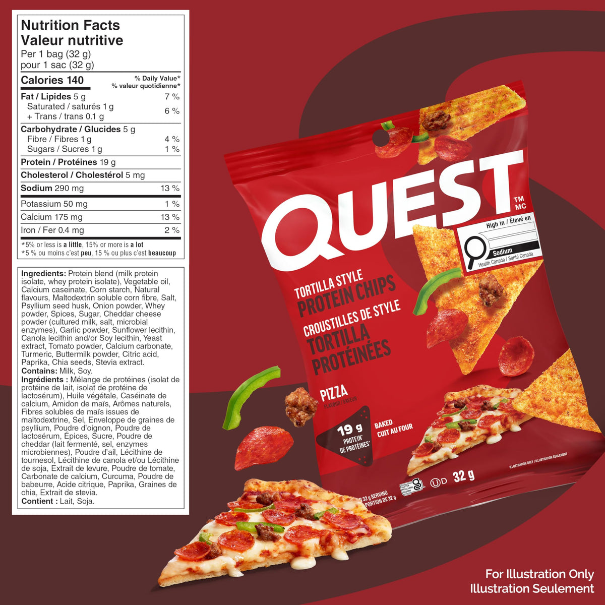 Quest Nutrition Chili Lime Flavour Tortilla Style Protein Chips, High Protein, Baked, Not Fried, Gluten Free, 1g Sugar, 4g Carbs, 8ct